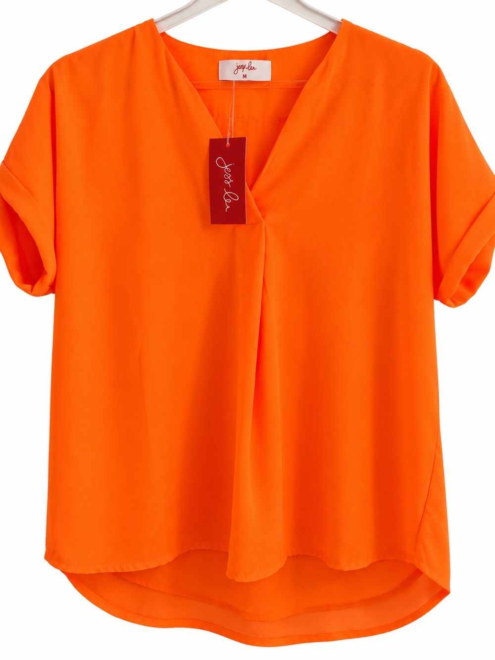 Jess Lea Bright Orange V-Neck Short Sleeve Blouse
